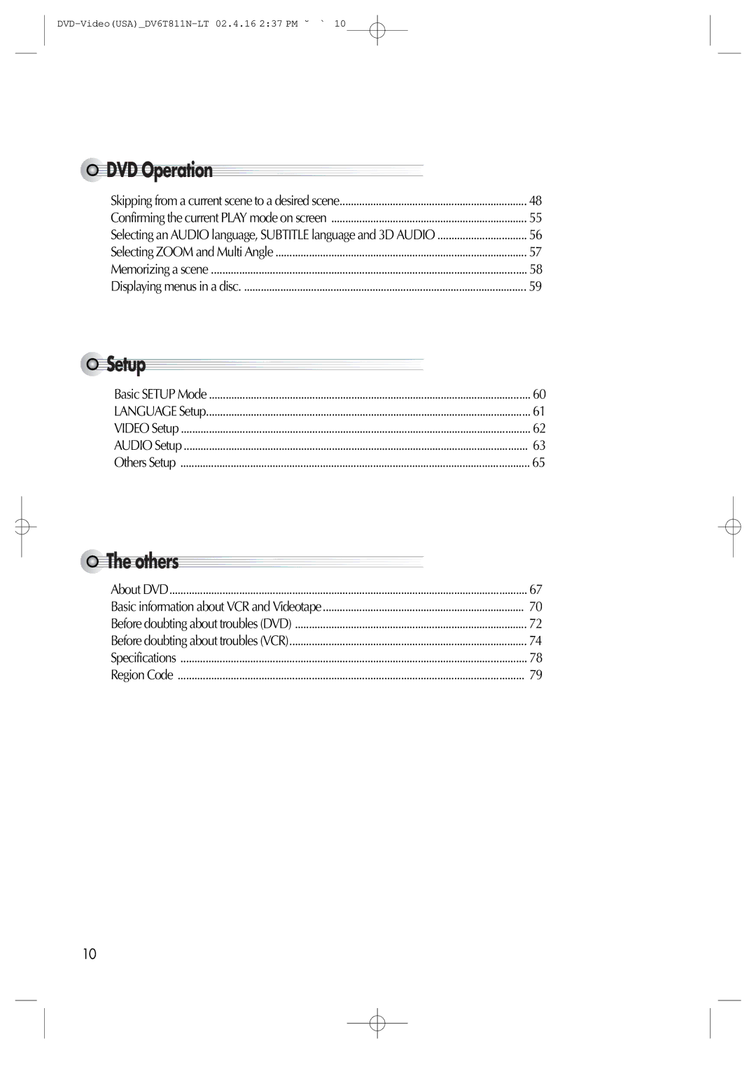 Daewoo DV6T811N owner manual DVD Operation, Setup, Others 