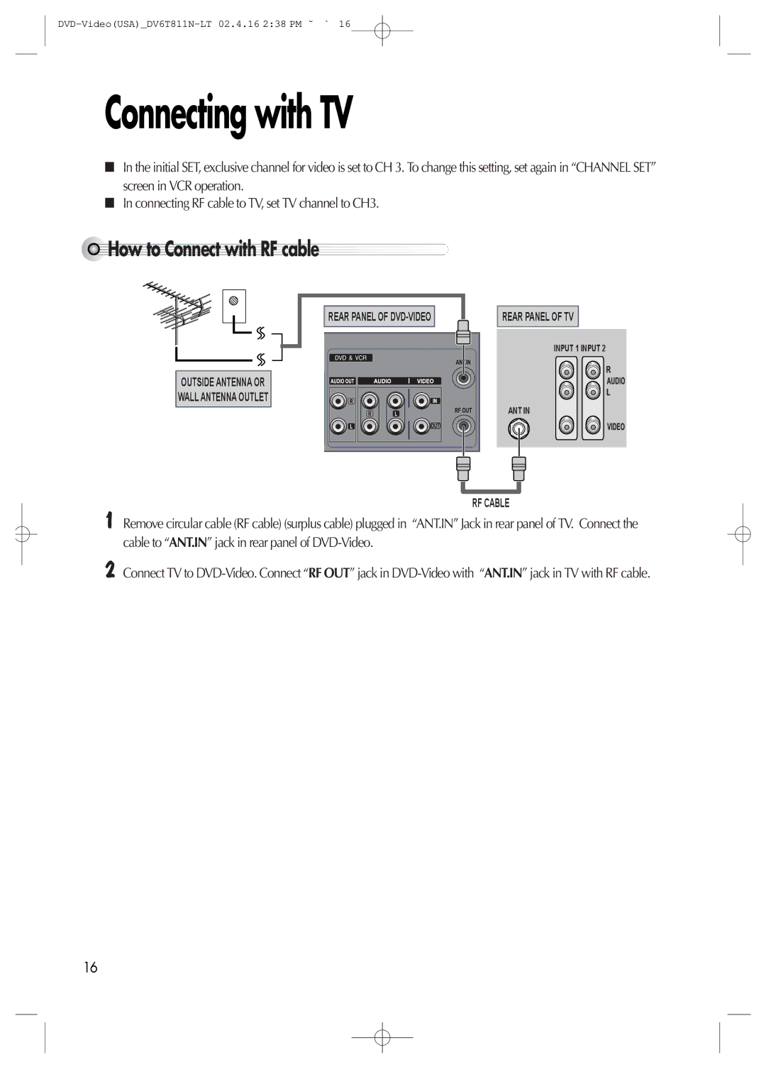 Daewoo DV6T811N owner manual Connecting with TV, How to Connect with RF cable 