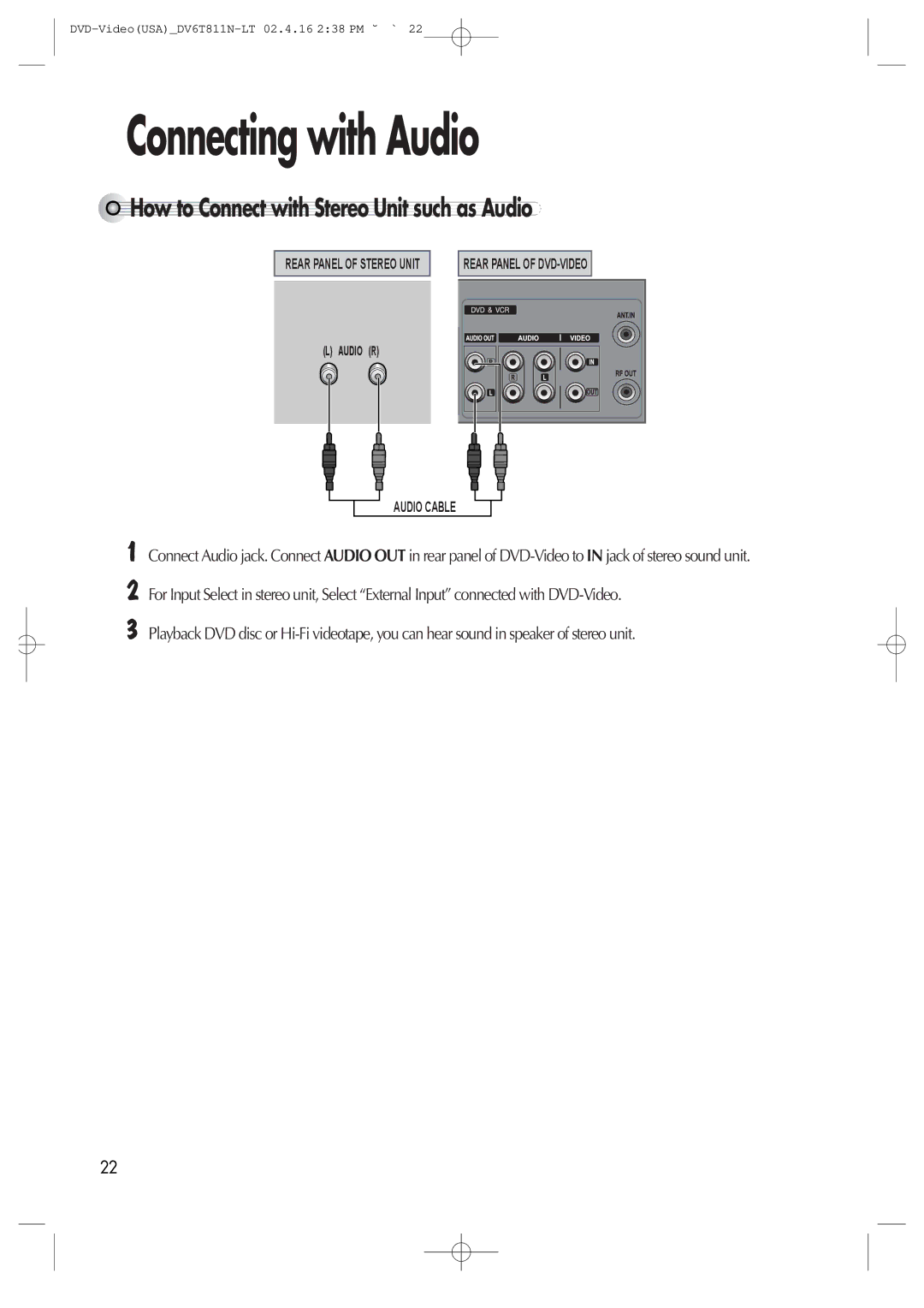 Daewoo DV6T811N owner manual Connecting with Audio, How to Connect with Stereo Unit such as Audio 