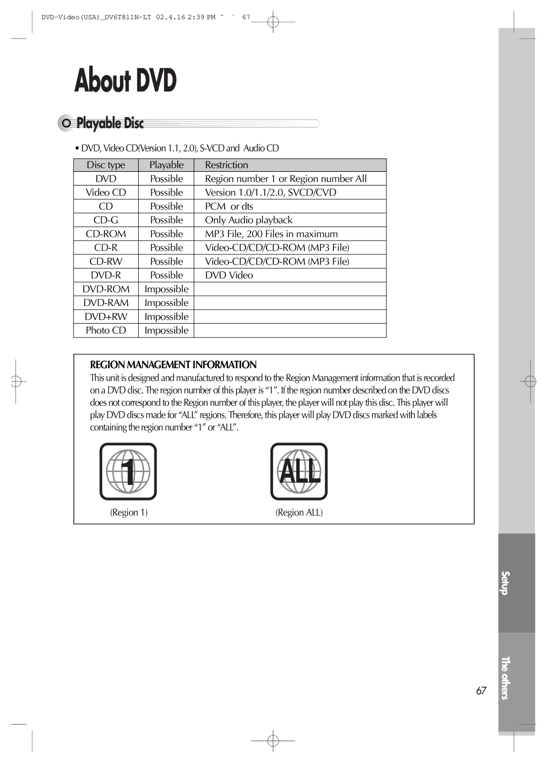 Daewoo DV6T811N owner manual About DVD, Playable Disc 