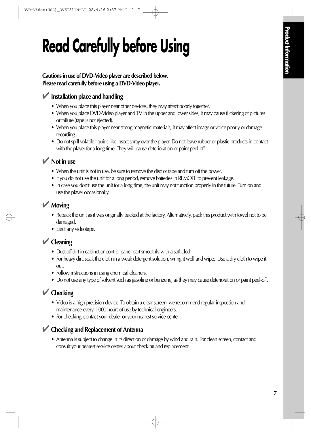 Daewoo DV6T811N owner manual Read Carefully before Using, Please read carefully before using a DVD-Video player 