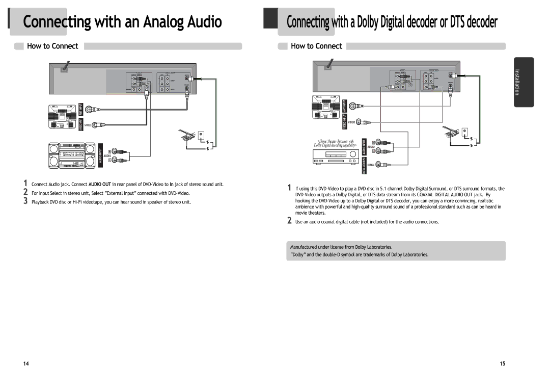 Daewoo DV6T534N, DV6T844B, DV6T534B, DV6T834N, DV6T544N, DV6T844N, DV6T834B, DV6T544B manual Connecting with an Analog Audio 