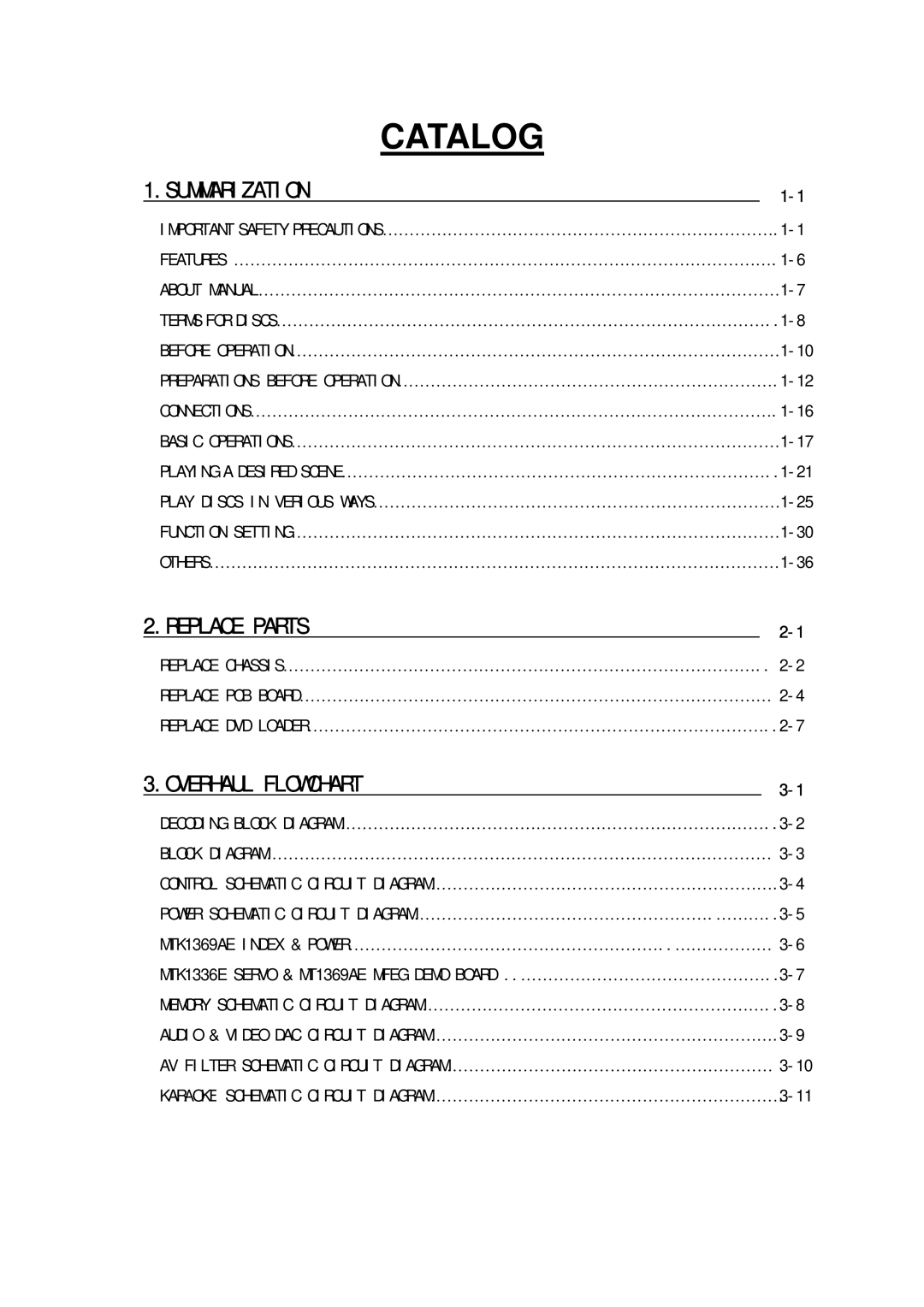 Daewoo DVG - 5300N, DVG - 8400N service manual Summarization, Replace Parts, Overhaul Flowchart 