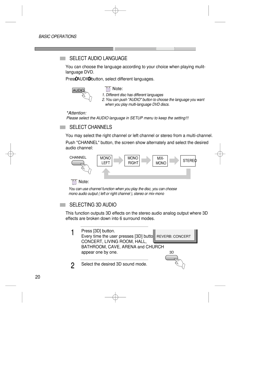 Daewoo DVG - 5300N, DVG - 8400N service manual Select Audio Language, Select Channels, Selecting 3D Audio, Appear one by one 