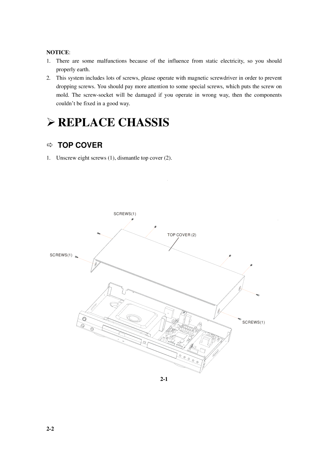 Daewoo DVG - 5300N, DVG - 8400N service manual Replace Chassis, TOP Cover 