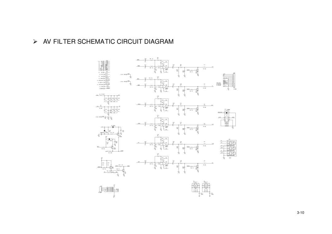 Daewoo DVG - 8400N, DVG - 5300N AV Filter Schematic Circuit Diagram, Agnd Vgnd Micin Rmain Lmain Rrear Lrear LFE Cent 