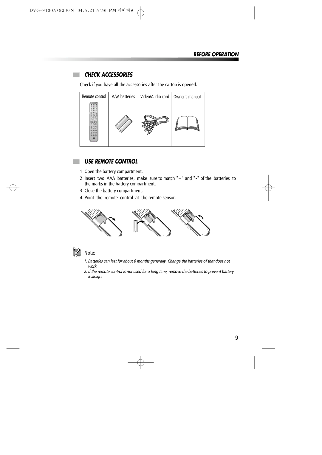 Daewoo DVG-9100N owner manual Check Accessories, USE Remote Control 