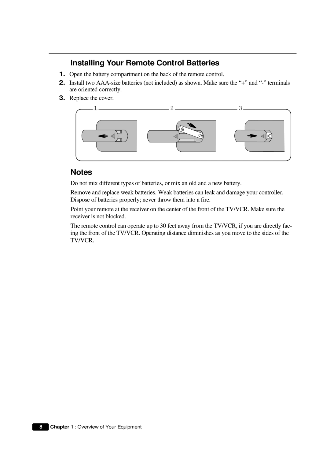 Daewoo DVQ 14H1FC instruction manual Installing Your Remote Control Batteries 