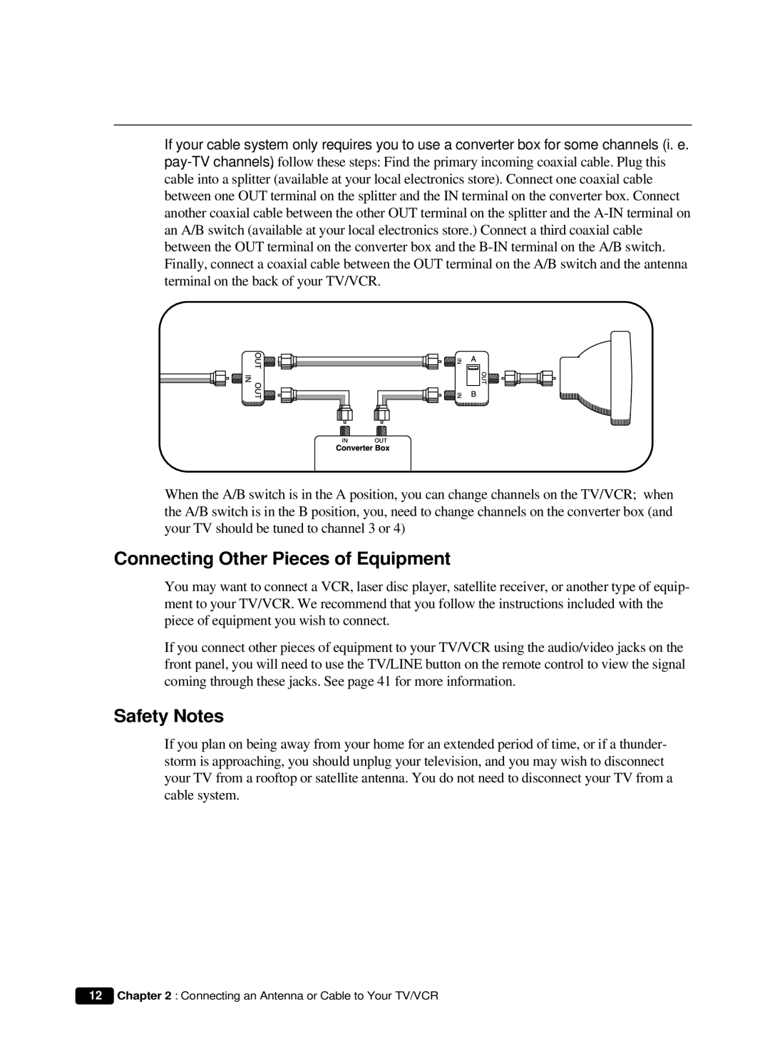 Daewoo DVQ 14H1FC instruction manual Connecting Other Pieces of Equipment, Safety Notes 