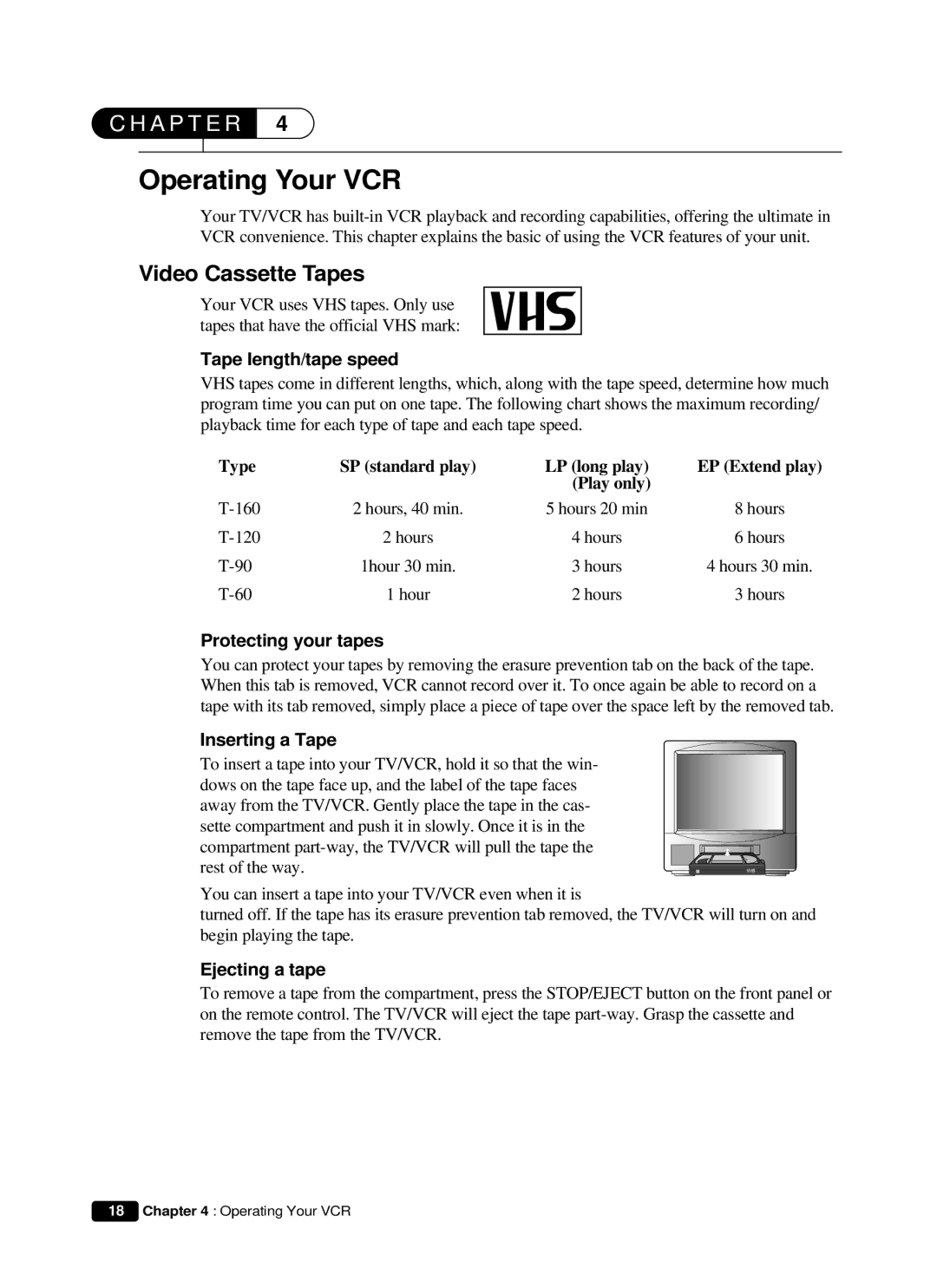 Daewoo DVQ 14H1FC instruction manual Operating Your VCR, Video Cassette Tapes 