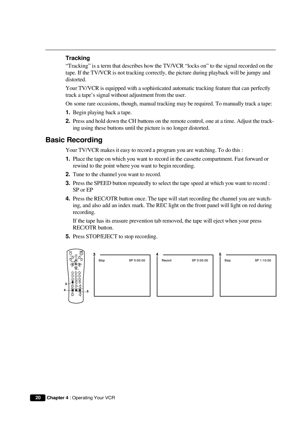 Daewoo DVQ 14H1FC instruction manual Basic Recording, Tracking 