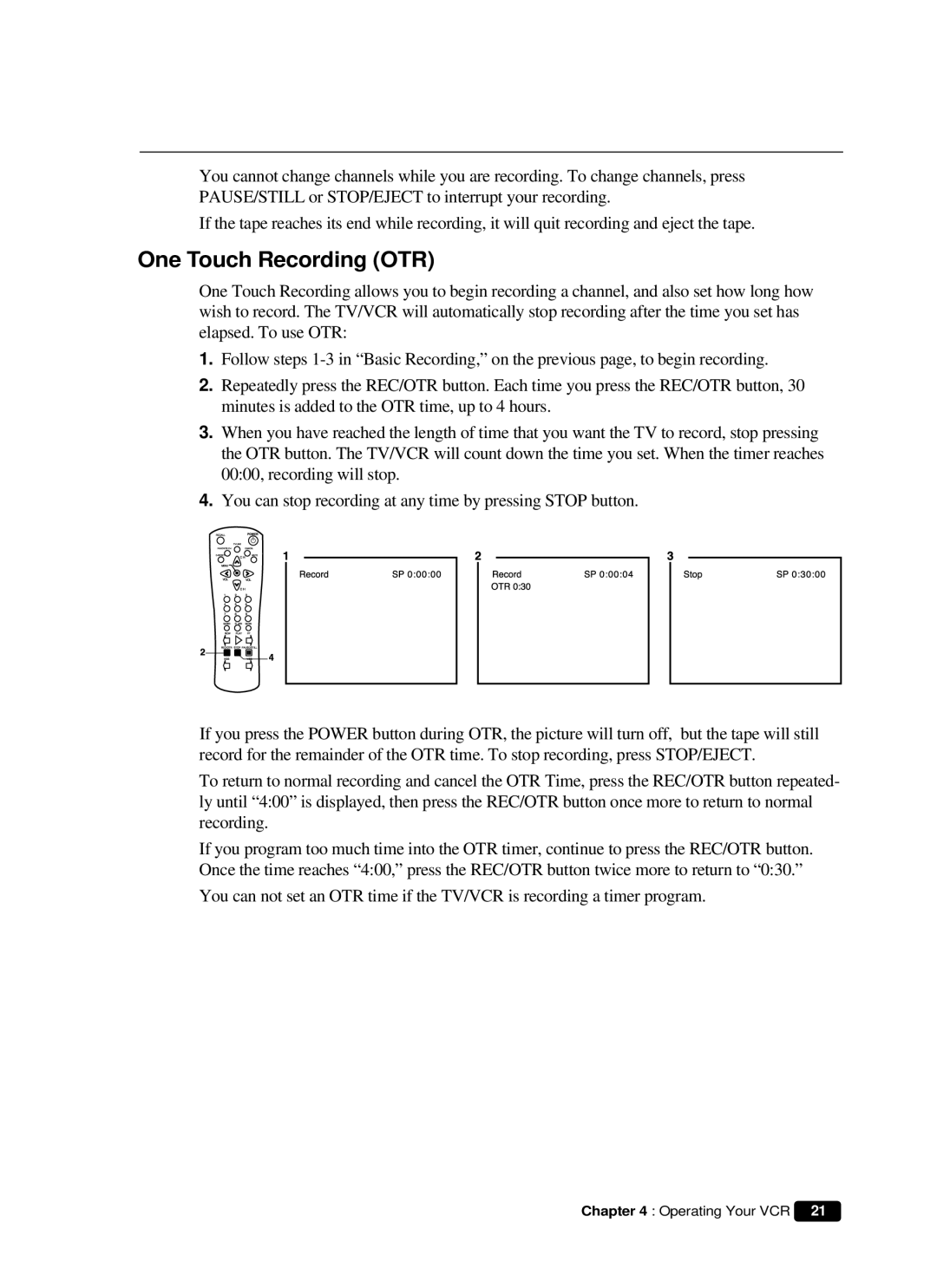 Daewoo DVQ 14H1FC instruction manual One Touch Recording OTR 