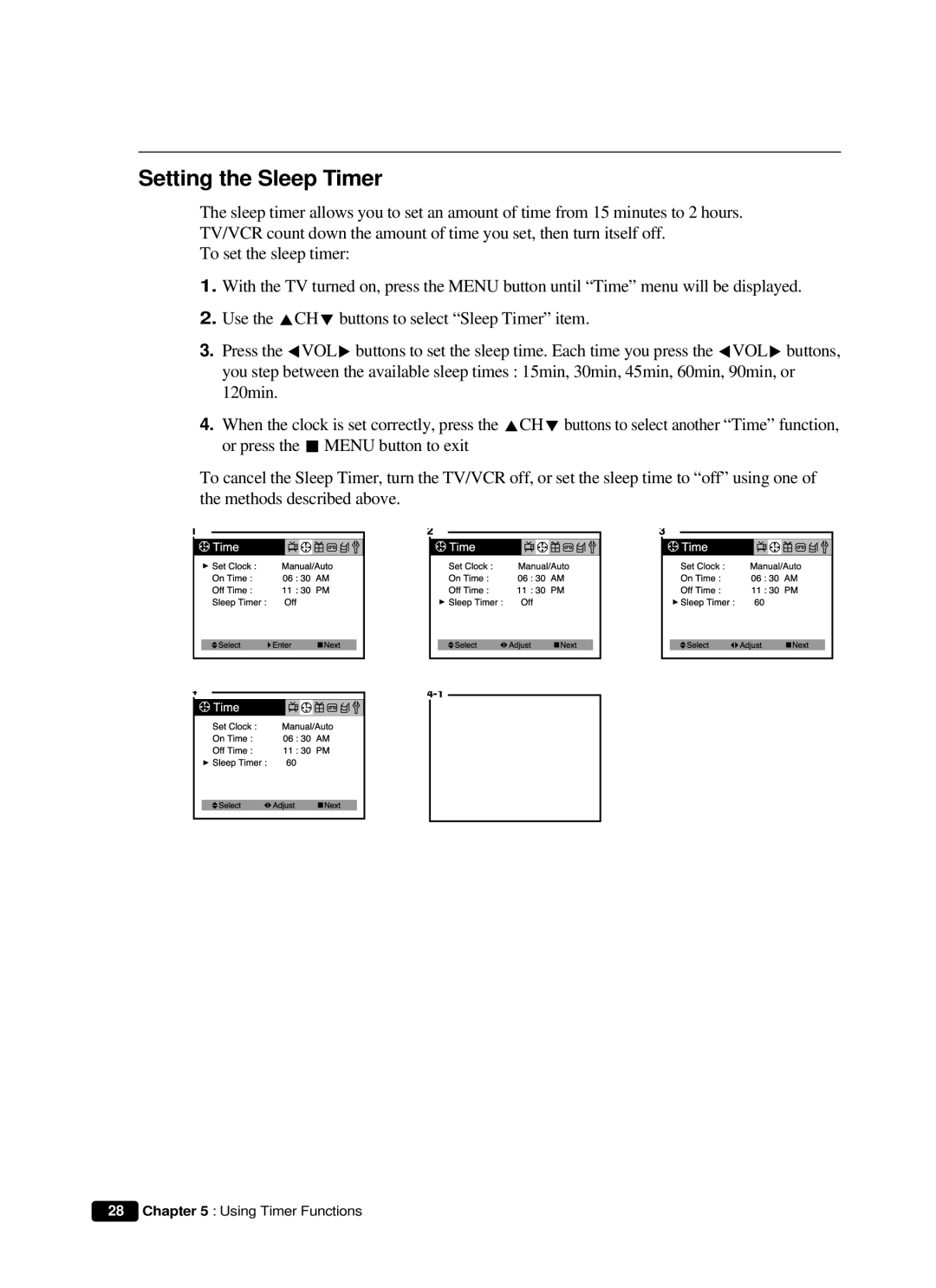 Daewoo DVQ 14H1FC instruction manual Setting the Sleep Timer 