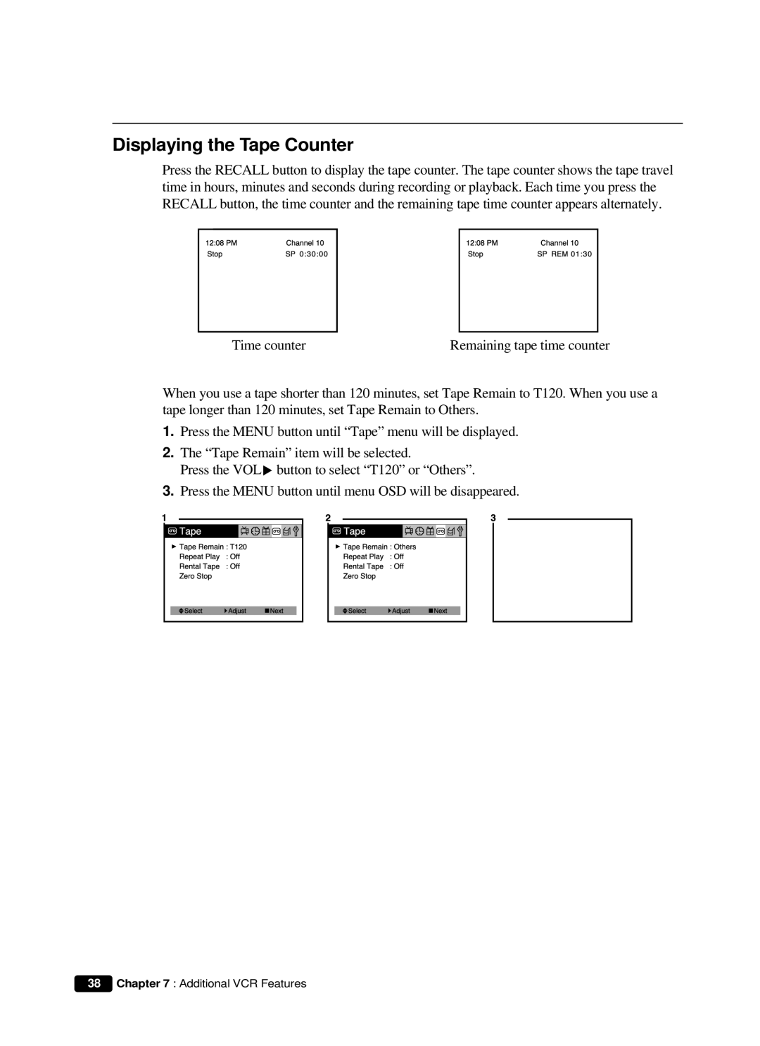 Daewoo DVQ 14H1FC instruction manual Displaying the Tape Counter 