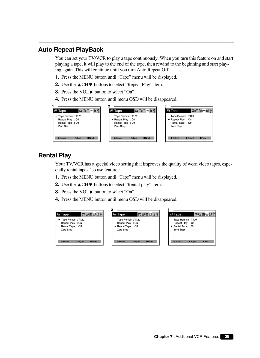 Daewoo DVQ 14H1FC instruction manual Auto Repeat PlayBack, Rental Play 