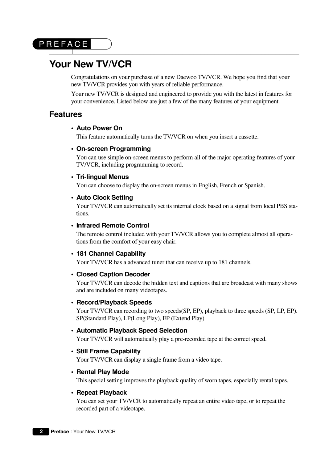 Daewoo DVQ 14H1FC instruction manual Your New TV/VCR, Features 