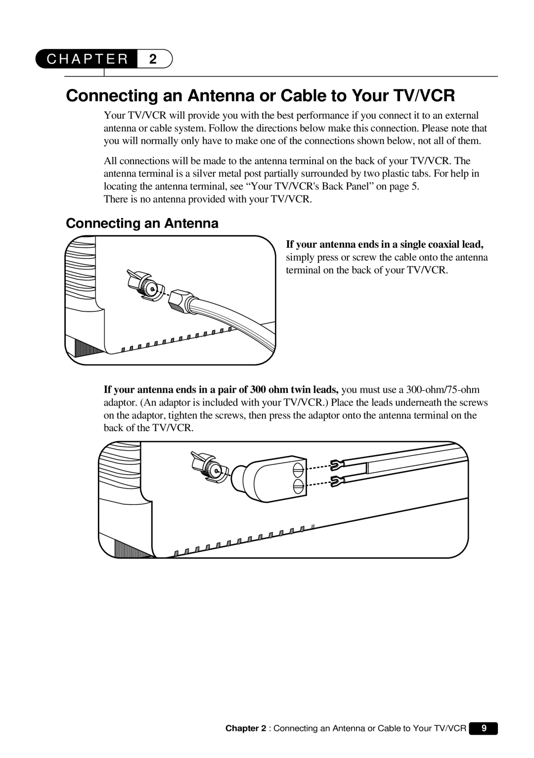 Daewoo DVQ 9H1FC instruction manual Connecting an Antenna or Cable to Your TV/VCR 