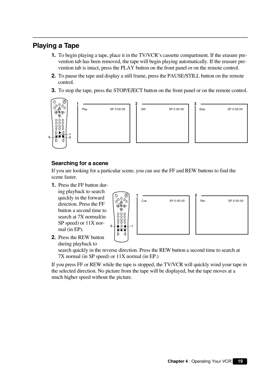 Daewoo DVQ 9H1FC instruction manual Playing a Tape, Searching for a scene 