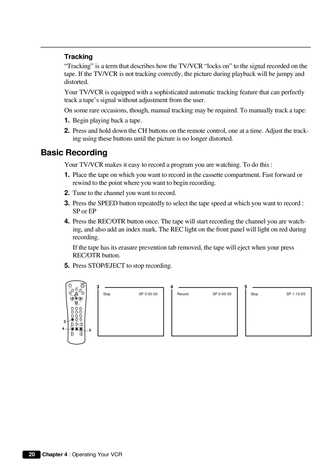 Daewoo DVQ 9H1FC instruction manual Basic Recording, Tracking 