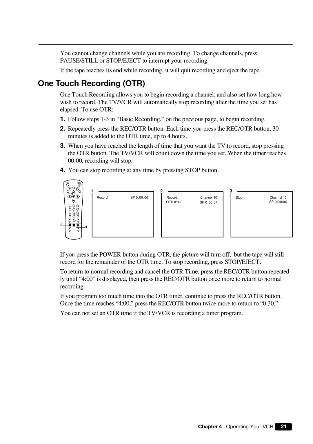 Daewoo DVQ 9H1FC instruction manual One Touch Recording OTR 