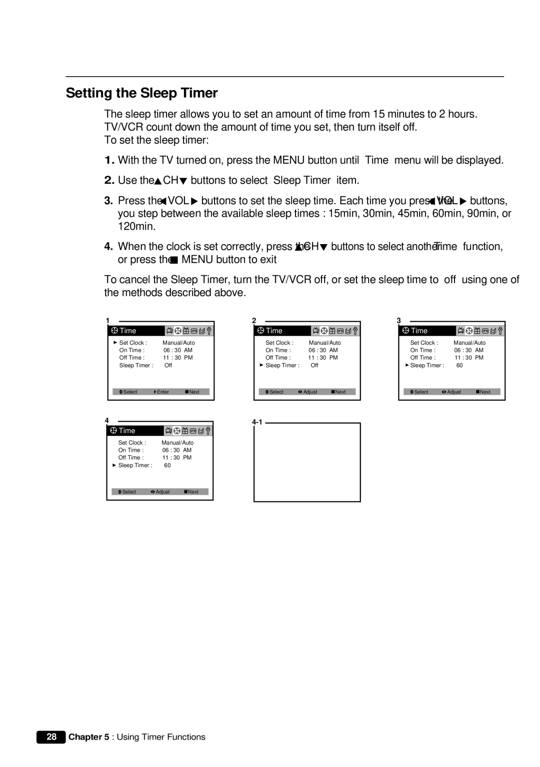 Daewoo DVQ 9H1FC instruction manual Setting the Sleep Timer 