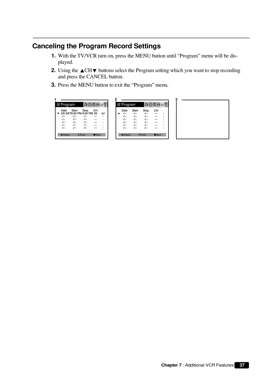 Daewoo DVQ 9H1FC instruction manual Canceling the Program Record Settings 