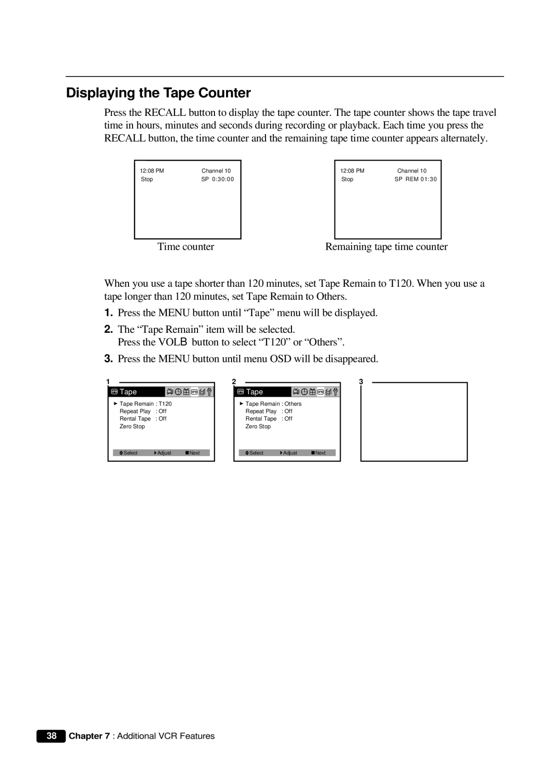 Daewoo DVQ 9H1FC instruction manual Displaying the Tape Counter 