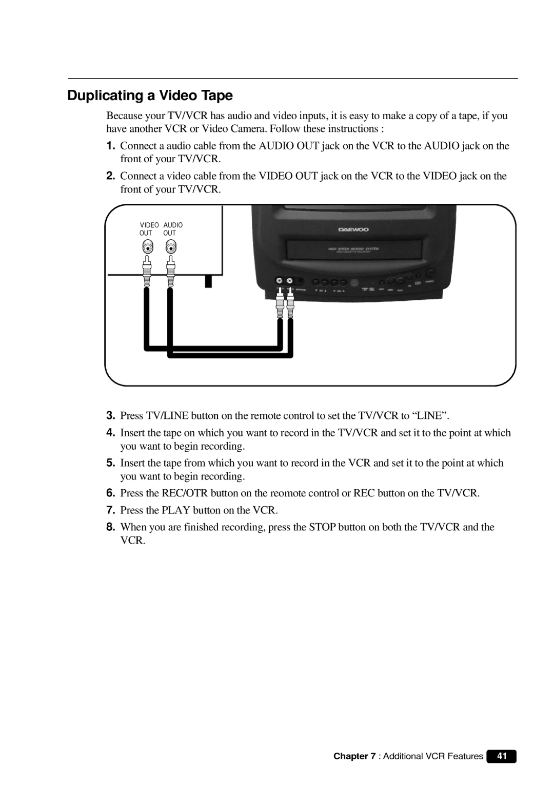 Daewoo DVQ 9H1FC instruction manual Duplicating a Video Tape 