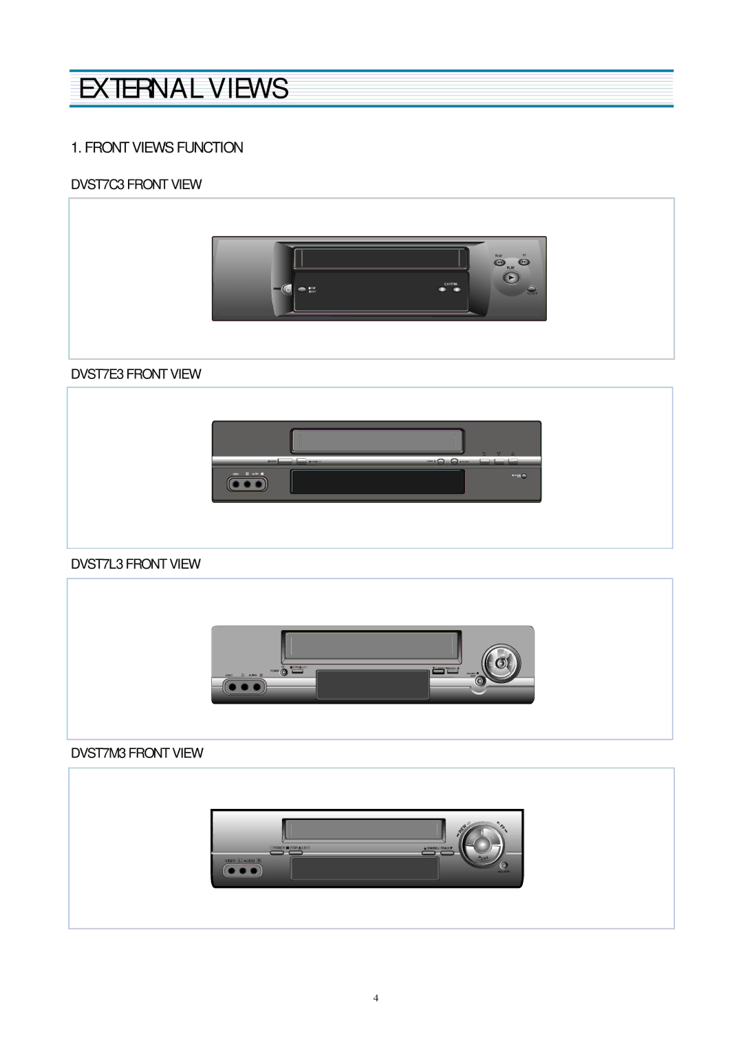 Daewoo DVST7J3/4J3/2J3, DVST7T3/4T3/2T3, DVST7E3/4E3/2E3, DVST7C3/4C3/2C3 service manual External Views, Front Views Function 