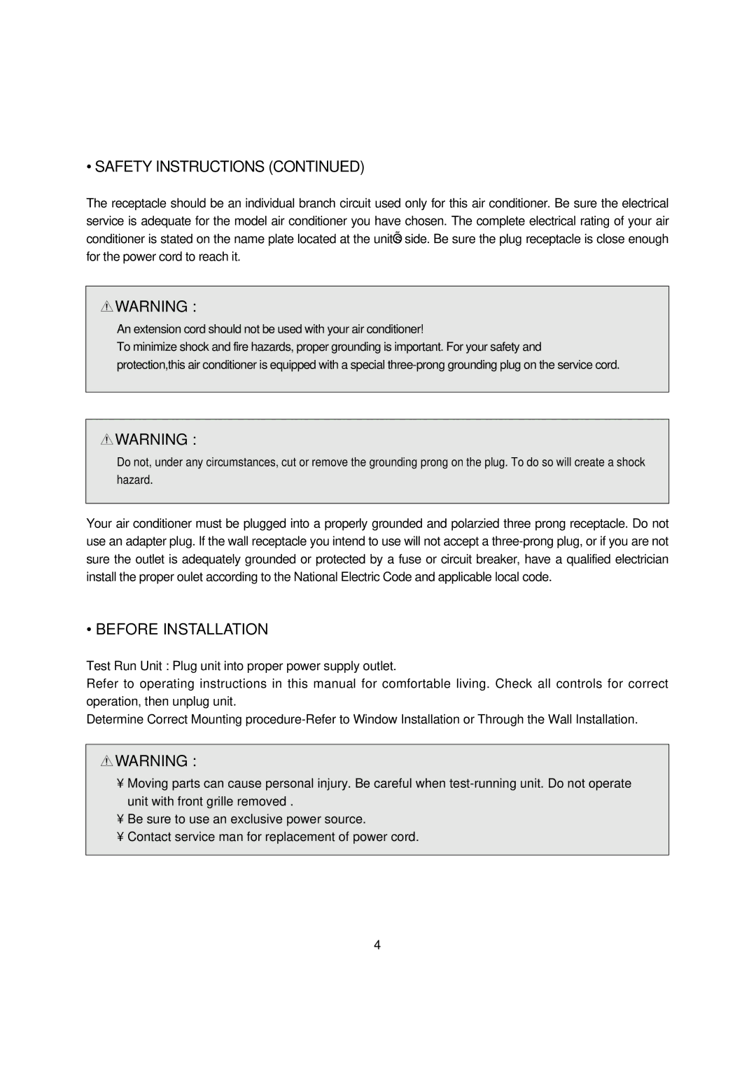 Daewoo DWA-122CS, DWC-100CS, DWC-121CS, DWA-150CS, DWA-151CS manual Before Installation 