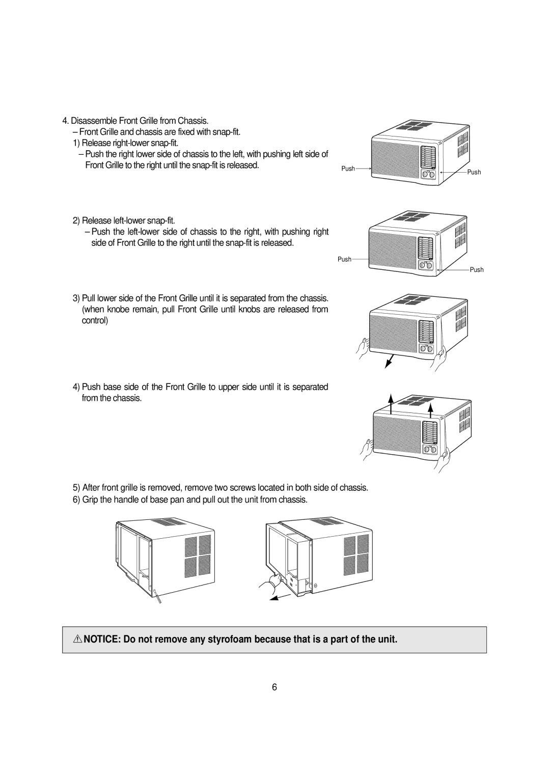 Daewoo DWC-100CS, DWC-121CS, DWA-150CS, DWA-122CS, DWA-151CS manual Release left-lower snap-fit 