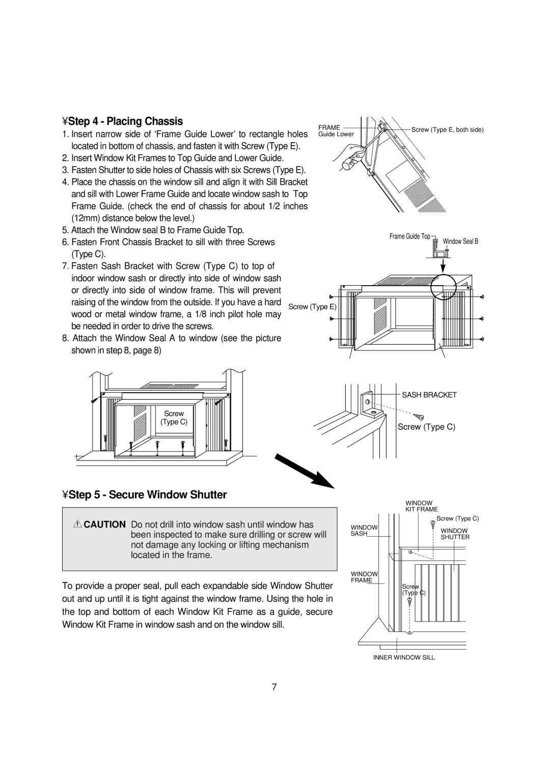 Daewoo DWA-151CS, DWC-100CS, DWC-121CS, DWA-150CS Placing Chassis, Insert Window Kit Frames to Top Guide and Lower Guide 