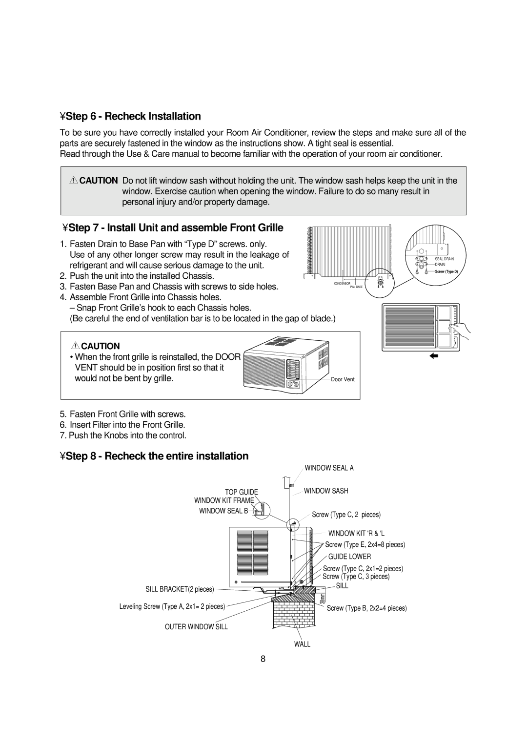 Daewoo DWC-100CS, DWC-121CS, DWA-150CS, DWA-122CS, DWA-151CS manual Recheck Installation 