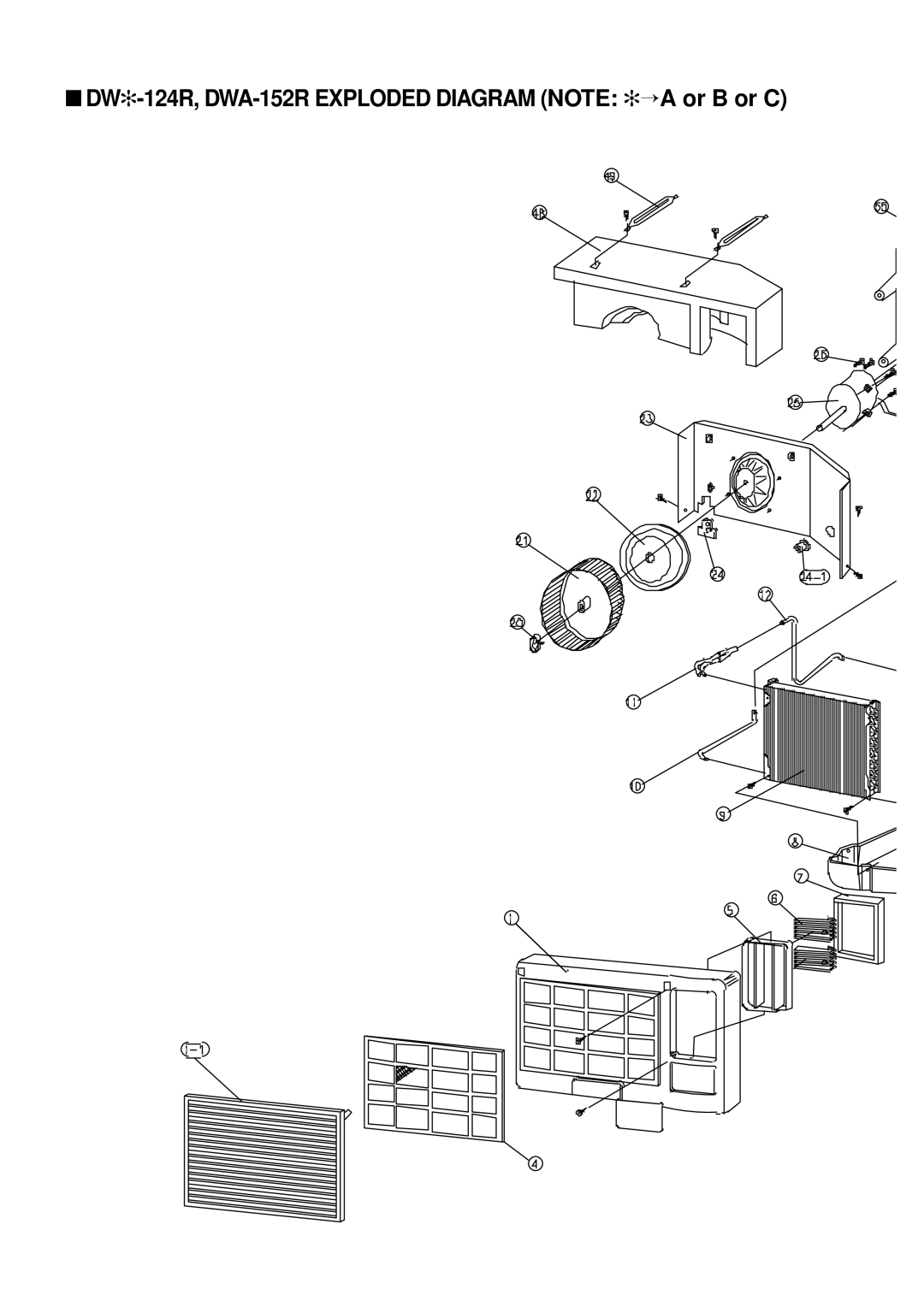 Daewoo DWC-121R service manual DW-124R, DWA-152R Exploded Diagram Note →A or B or C 