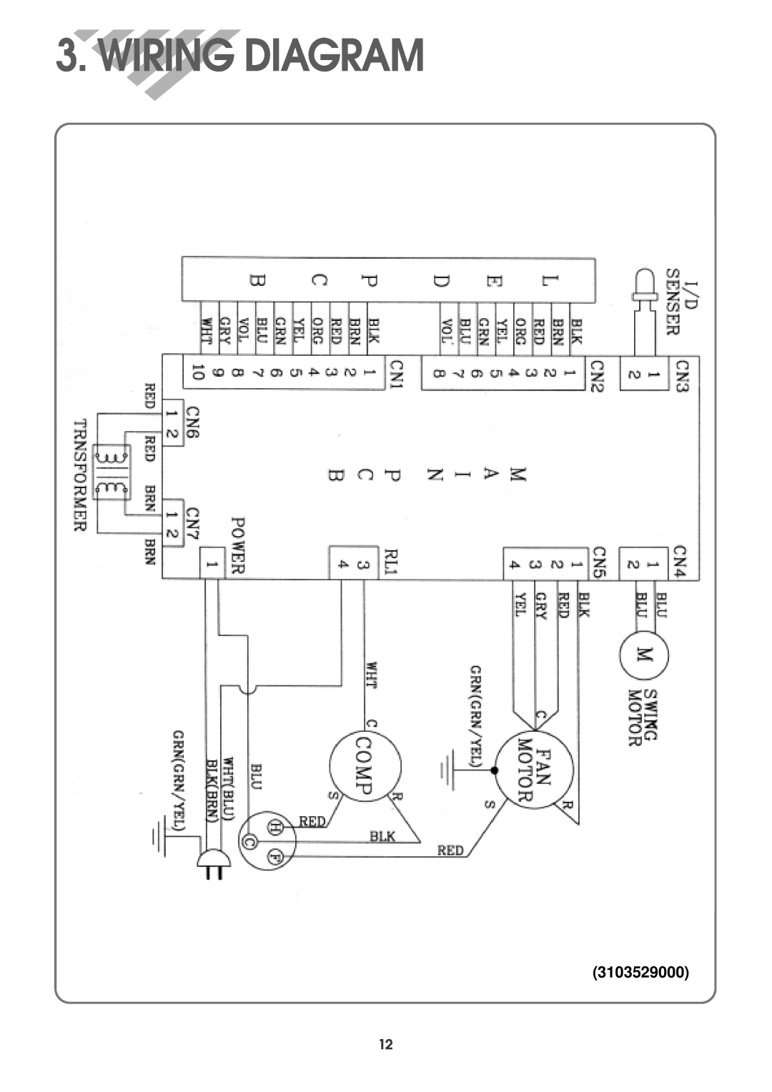 Daewoo DWC-121R service manual Wiring Diagram, 3103529000 