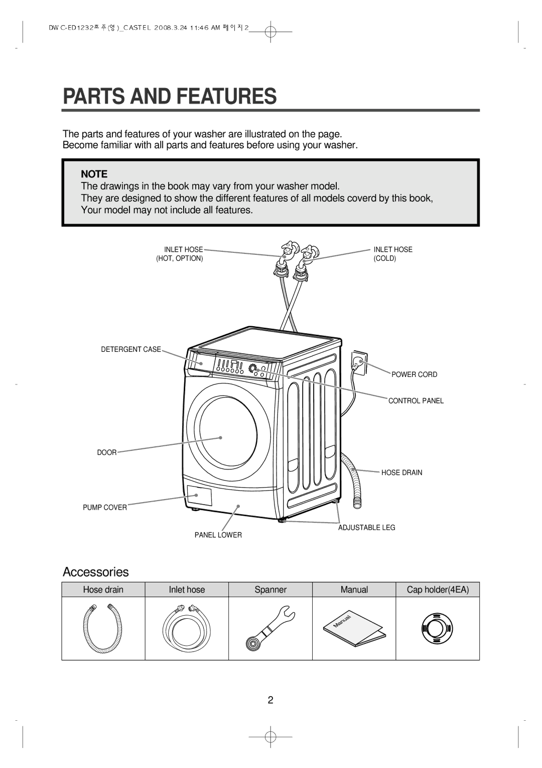 Daewoo DWC-ED1232 instruction manual Parts and Features 