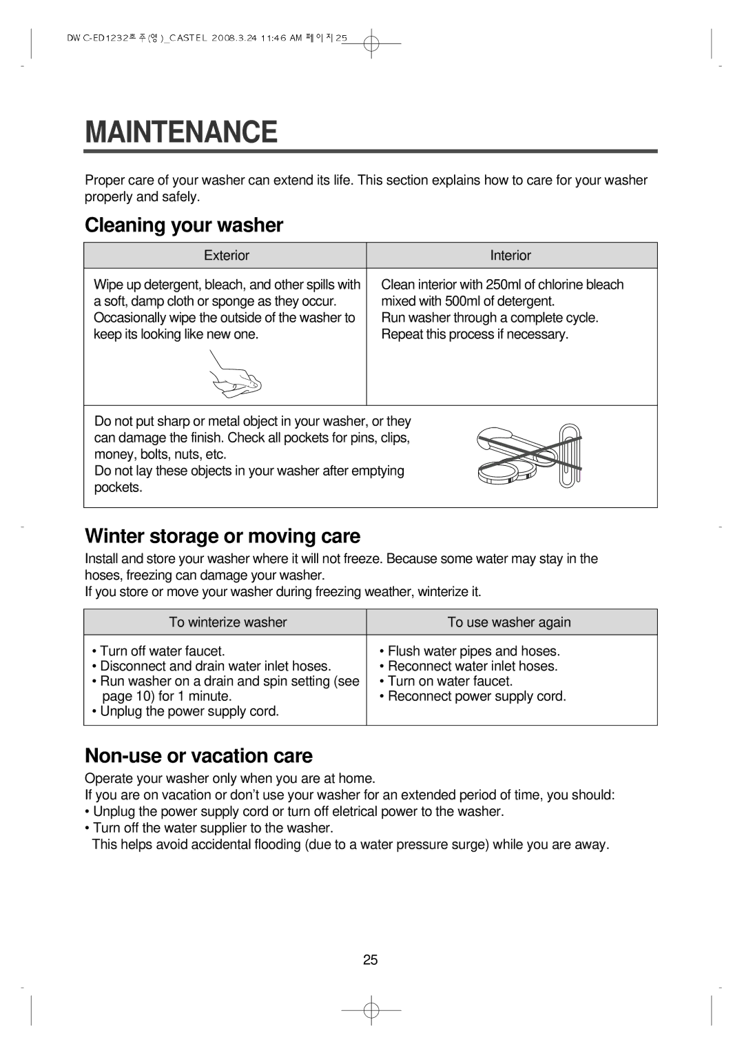 Daewoo DWC-ED1232 instruction manual Maintenance, Cleaning your washer 