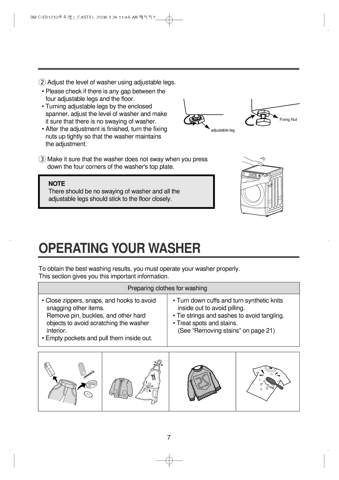 Daewoo DWC-ED1232 instruction manual Operating Your Washer 