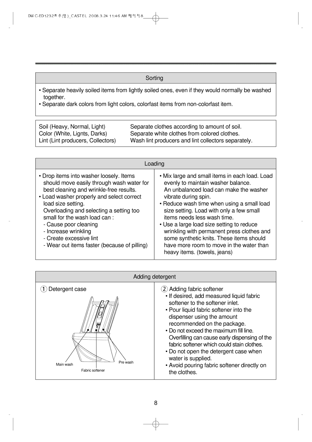 Daewoo DWC-ED1232 instruction manual If desired, add measured liquid fabric 