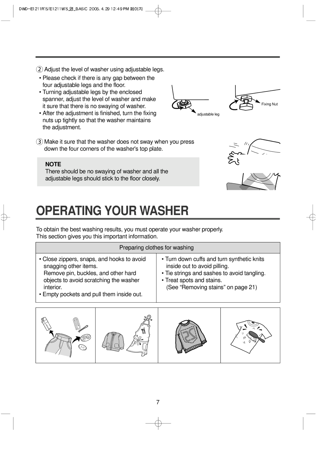 Daewoo DWD-E1211W'S, DWD-E1211R'S instruction manual Operating Your Washer 