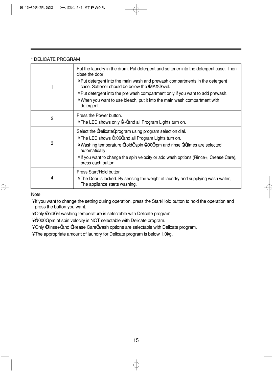 Daewoo DWD-F1213'S, DWD-F1013'S, DWD-F1211, DWD-F1212, DWD-F1012 instruction manual Delicate Program 