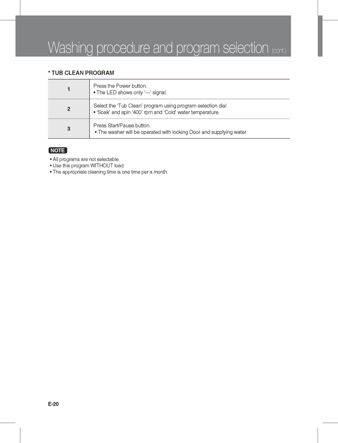 Daewoo DWD-LD141X, DWC-LD141X instruction manual TUB Clean Program 