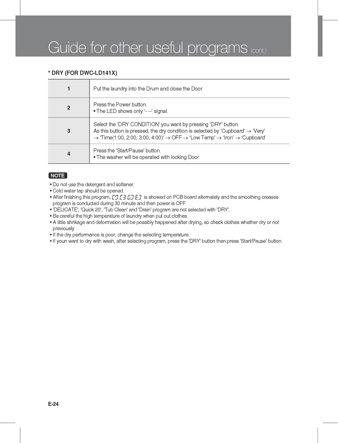 Daewoo DWD-LD141X instruction manual DRY for DWC-LD141X 