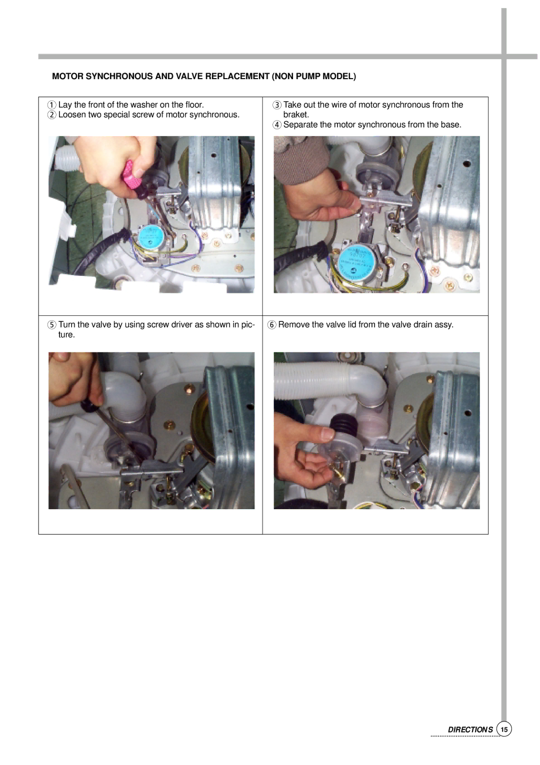 Daewoo DWF-176S, Auto Washer service manual Motor Synchronous and Valve Replacement NON Pump Model 