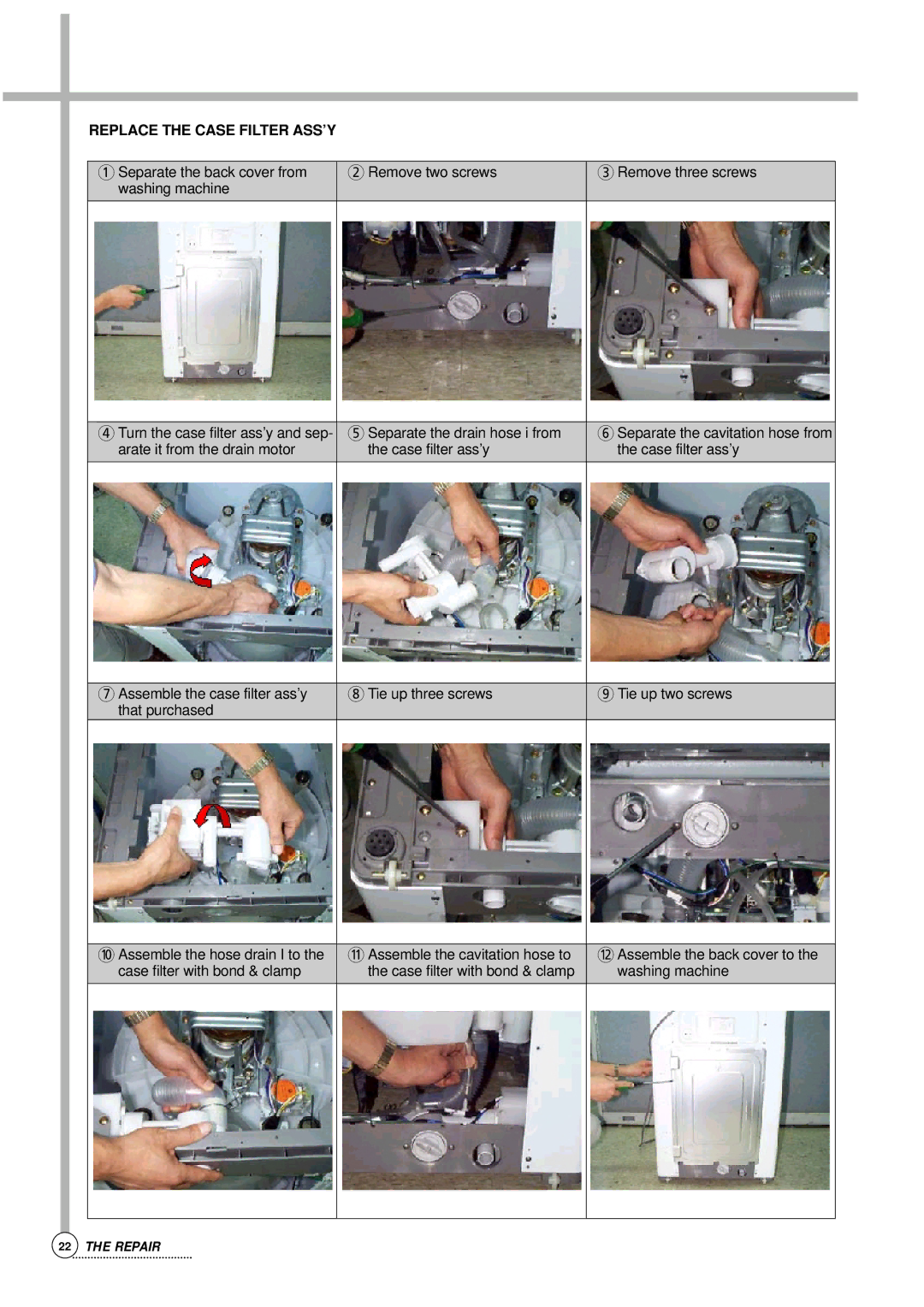 Daewoo Auto Washer, DWF-176S service manual Replace the Case Filter ASS’Y 