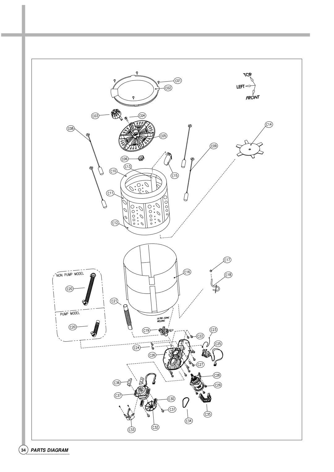 Daewoo Auto Washer, DWF-176S service manual Parts Diagram 