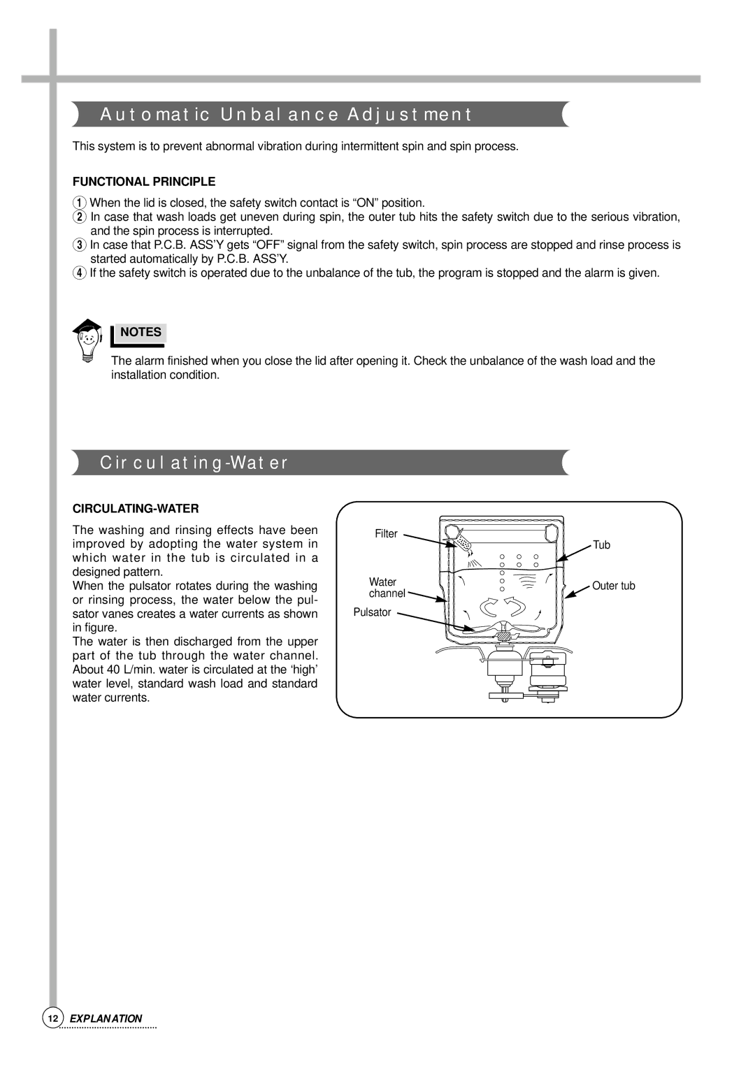 Daewoo DWF-808, DWF-806, DWF-805, DWF-756, DWF-803, DWF-758, DWF-800, DWF-802 Automatic Unbalance Adjustment, Circulating-Water 