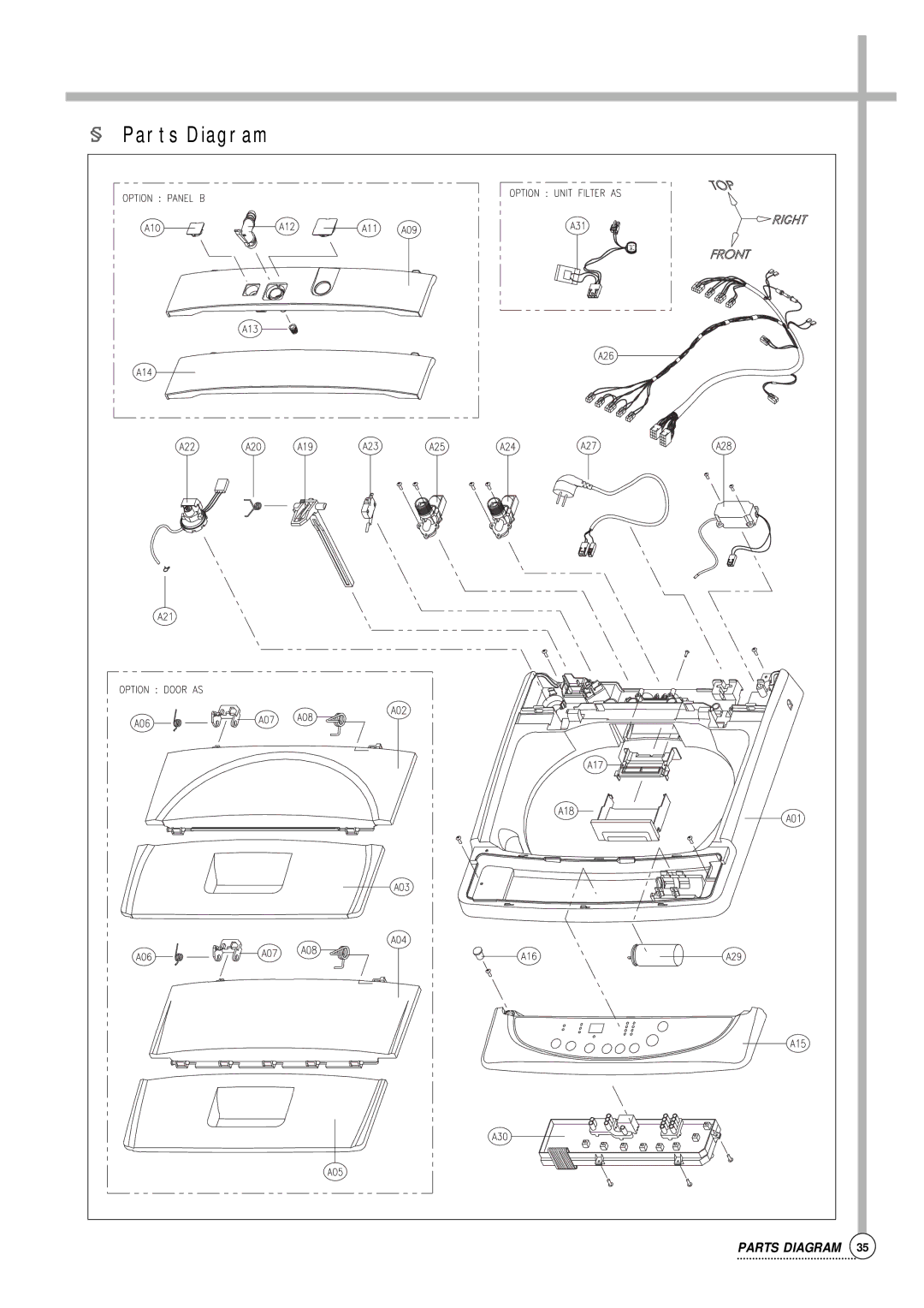 Daewoo DWF-806, DWF-808, DWF-805, DWF-756, DWF-803, DWF-758, DWF-800, DWF-802, DWF-753, DWF-750, DWF-755, DWF-752 Parts Diagram 