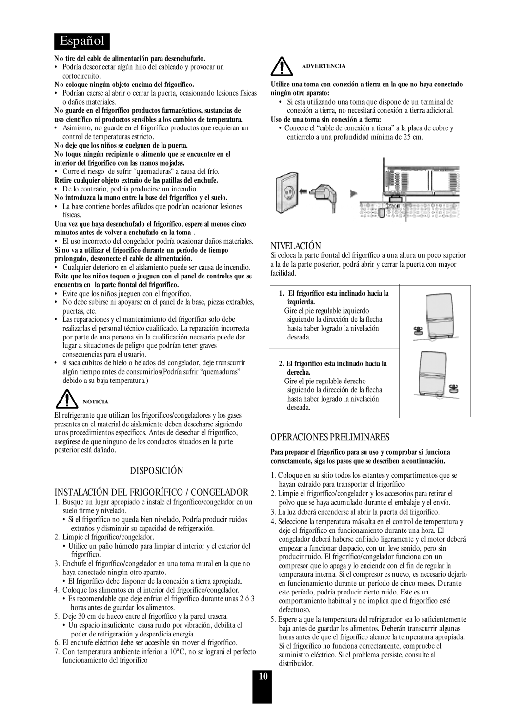 Daewoo ERF-41.A, ERF-36.A, RF-39.A, ERF-38.A manual Disposición, Nivelación, Operaciones Preliminares 