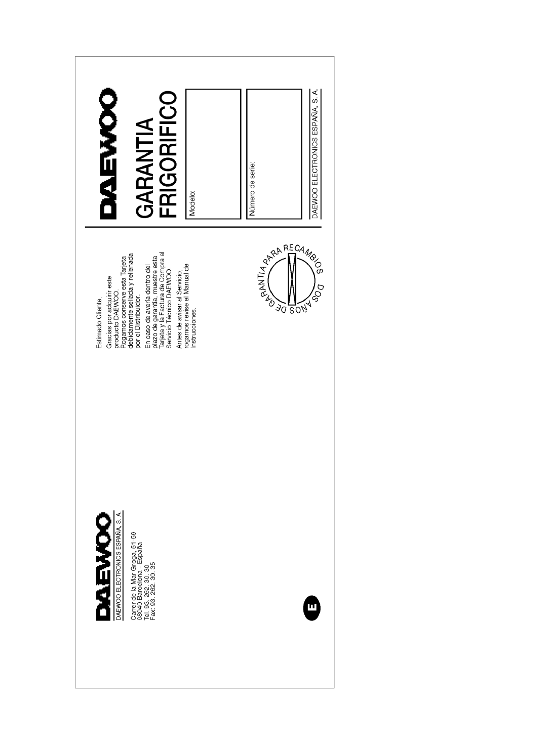 Daewoo RF-39.A, ERF-36.A, ERF-41.A, ERF-38.A manual 